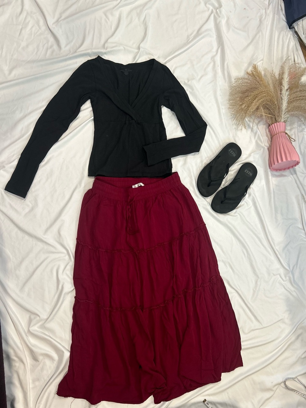 Tiered Maxi Skirt in Deep Wine